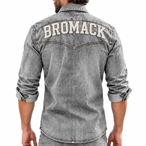 Chemise en jean pour homme BROMACK INTERNATIONAL, style vintage, rayures, manches longues, boutons sur le devant, poche poitrine, vêtements de travail décontractés - Product Image 2