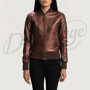 Women Metallic Bronze Genuine <b>Leather</b> Bomber <b>Jacket</b> Slim Fit Premium Sheepskin Casual Winter Outerwear Fashionable Coat - Product Image 6