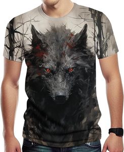 Camiseta de Hombre con Estampado de Lobo, Manga Corta, Cuello Redondo, Corte Holgado, Impresión HD, Transpirable, Tejido Casual, 100% Algodón, Estilo Urbano - Product Image 3
