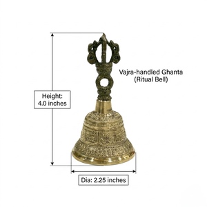 Campana Nepalí Tradicional Hecha a Mano de Latón con Patrón Floral en Relieve, Decoración Religiosa Premium para Meditación, Adorno Artesanal para Mesa, Diwali - Product Image 2