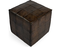 Pouf ottoman en cuir design avec rembourrage contemporain, structure en bois massif, confortable pour hôtel
