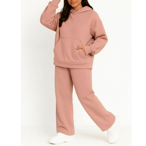 Ensemble de survêtement polaire unisexe personnalisé avec logo, collection 2026, haut de gamme, écologique, grande taille, streetwear, imprimé uni, décontracté, avec sweat à capuche et pantalon de jogging - Product Image 2