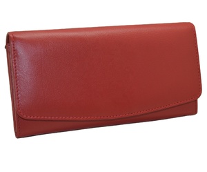 Fashion Standard Size Red <b>Long</b> Genuine Leather Women's <b>Wallet</b> Button Closure RFID Protection Polyester Lining Large Capacity - Product Image 1