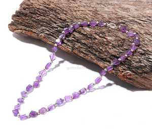 Collar de cuentas de amatista natural facetada, hecho a mano, con piedras preciosas de amatista, elegante, collar de piedra de nacimiento de febrero. - Product Image 2