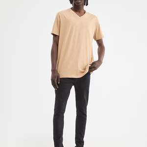 Men's High Quality Quick Dry Solid <b>V</b> Neck T-Shirt 100% Cotton Worsted Custom Logo Custom Color Loose <b>Fit</b> Breathable Eco-Friendly - Product Image 2