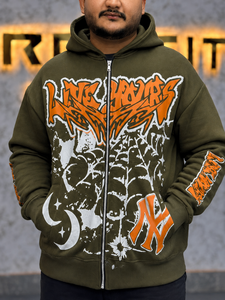Sudadera con Capucha y Cremallera Oversize 100% Algodón con Estampado Gráfico y Logo Frontal, Estilo Urbano, Transpirable, para Hombre, Precio Mayorista - Product Image 6
