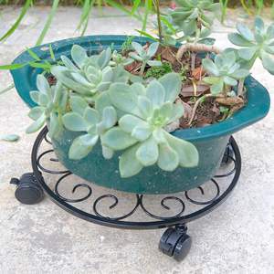 Support de plantes en métal sur roulettes, chariot en fer robuste avec roues |   Base antirouille de 28 cm pour jardinières d'intérieur et d'extérieur - Product Image 2
