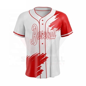 White Red Baseball Jersey Sublimated Print Short Sleeve Unisex Adult Breathable Regular Fit Button Closure - Product Image 1