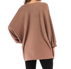 Camiseta de punto de manga larga con hombros descubiertos para mujer, talla grande, color liso, ajuste holgado, transpirable, cuello redondo, para todas las estaciones, al por mayor - Product Image 2