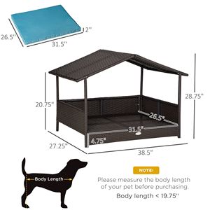 Cuccia per Cani Rialzata in Rattan Blu per Interni/Esterni con Cuscino Rimovibile, Arredamento per Animali Domestici in Vimini - Product Image 3