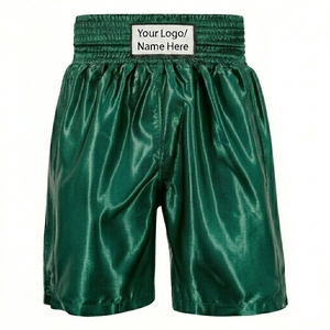<b>Men's</b> Black Satin Boxing <b>Shorts</b> High Waist <b>Elastic</b> <b>Waistband</b> Custom Logo Front Sporty Style Breathable MMA Training <b>Shorts</b> - Product Image 6