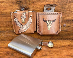 Custom Hand Tooled Leather <b>Flask</b> Holder Western Hand Painted Genuine Leather <b>Hip</b> <b>Flask</b> with Belt Loop Holder Cowhide <b>Flask</b> Cover - Product Image 6