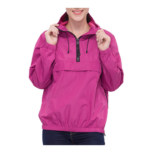 <b>Pink</b> Unisex Windproof Hooded Quarter-Zip Rain <b>Jacket</b> Casual Spring Lightweight Polyester Coat with Zipper Closure Regular Fit - Product Image 5
