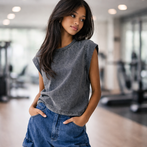 Camiseta Deportiva Personalizada, Corte Holgado, Lavado Ácido, Estilo Musculoso, Sin Mangas, Vintage, de Algodón Lavado, Estilo Urbano - Product Image 1