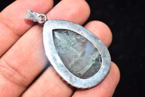 Colgante de Ágata Musgosa Chapado en Plata, Cabujón de Ágata Musgosa, Colgante de Ágata Musgosa con Corte Rosa - Product Image 5