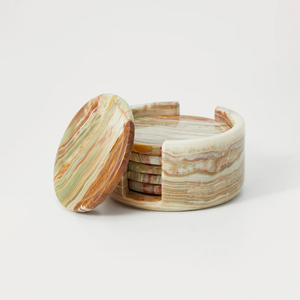 Ensemble de sous-verres en marbre onyx naturel - Design de cuisine moderne, construction en grandes dalles, sous-verres durables et écologiques de haute qualité - Product Image 6