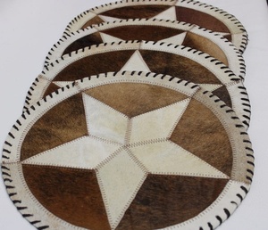 Handmade Cowhide Leather Round Star <b>Rug</b> Carpet with Different Shapes Styles Leather Stitching Patch Work Area <b>Rug</b> Western Decor - Product Image 1