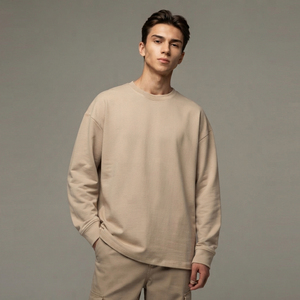 T-shirt décontracté surdimensionné à manches longues 100 % coton pour homme, style été, col rond, coupe ample, idéal pour le sport - Product Image 1
