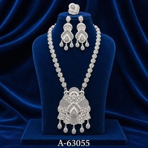 Designer Ethnic Long Zircon Trendy <b>Necklace</b> <b>Set</b> with Matching Earrings Gold Plated <b>Silver</b> Plated Wedding Jewelry A-63052 - Product Image 4