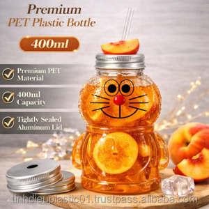 400ml PET <b>Plastic</b> Bottle with Bear Shaped Design and Straw Hole Lid Durable Aluminum <b>Cap</b> - Product Image 1