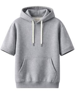 Customized Men Grey <b>Short</b> <b>Sleeve</b> Hoodie Pullover Cotton Fleece Casual Streetwear Kangaroo Pocket Lightweight Summer <b>Sweatshirt</b> - Product Image 1