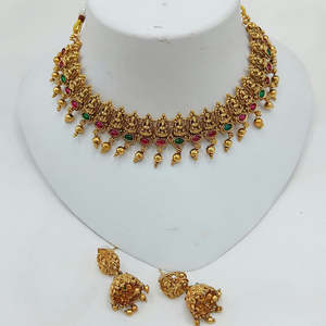 Juego de Collar Chapado en Oro Estilo Templo Jewelemarket Heritage con Piedra Pota Fina y Perlas de Imitación para Ocasiones Nupciales - 10575508PGR - Product Image 1