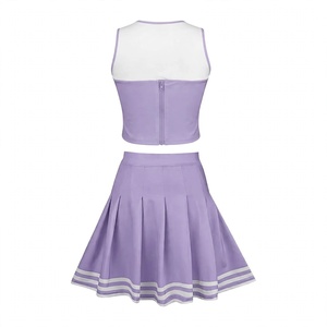 Uniforme Personalizado de Animadoras para Mujer, Top Corto sin Mangas con Cuello en V, Falda Plisada, Conjunto Morado con Rayas Blancas, Ropa Deportiva para Equipo de Baile - Product Image 2