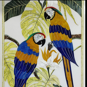 Panel de Pared de Ágata con Incrustaciones de Mármol de Lujo, Decoración Colgante Hecha a Mano con Loros Macaw, Arte Estilo Pájaro - Product Image 3