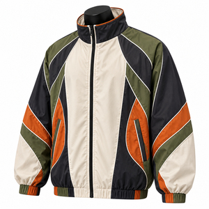 Veste de course blanche coupe-vent pour homme avec blocs de couleur et fermeture éclair, style sportif printanier, coupe régulière, en polyester - Product Image 3