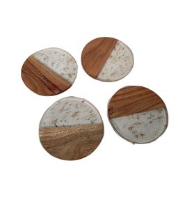 Ensemble de 4 sous-verres en bois et en marbre de haute qualité avec sous-verres personnalisés polis de haute qualité, fournitures de cuisine, sets de table - Product Image 1