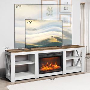 Meuble de cheminée double face de 70 pouces, blanc lavable, avec comptoir brun, 177,8*34,5*60cm, cheminées électriques de 23 pouces - Product Image 3