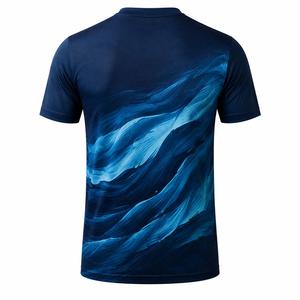 T-shirt pour homme à manches courtes, col rond, motif vague bleue, séchage rapide, tricoté en polyester, coupe décontractée, t-shirt pour homme - Product Image 4