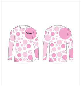 Maillot de sport personnalisé à manches longues en sublimation, léger, avec motif circulaire rose et blanc – Fournisseur de vêtements en gros - Product Image 1
