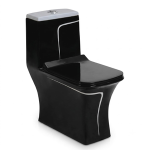 โถสุขภัณฑ์แบบชิ้นเดียวสีดำลายเส้นสีขาว เงางาม ระบบ S/P-Trap แบบ Washdown - Product Image 1