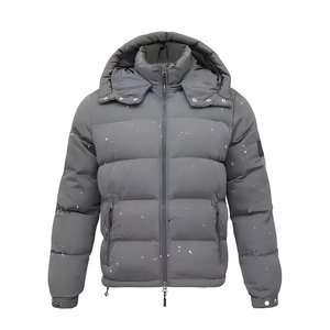 Blouson matelassé gris à capuche pour homme, coupe-vent, fermeture éclair, col montant, manteau d'hiver décontracté, garnissage épais en duvet, extérieur en polyester 2026 - Product Image 1