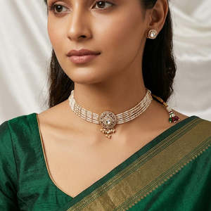 Collar de Gargantilla con Perlas y Piedras de Cristal, Chapado en Oro de 18K, Diseño de Bolas, para Fiesta - 10575551WH - Product Image 1