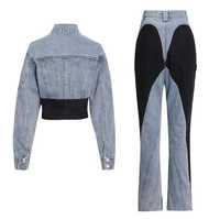 Nouveau costume en jean court à taille haute et coupe droite pour femme, vente en gros