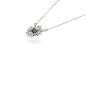 Latest New Design <b>Small</b> Blue Sapphire & Diamond Sacred Heart Sunburst Pendant <b>Necklace</b> 14K Pure White Gold Women Jewelry - Product Image 5
