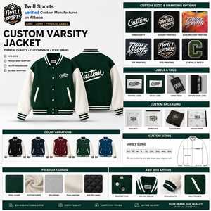 Custom <b>Men</b> Varsity <b>Jacket</b> Green <b>White</b> Embroidered Front Button Casual Style Winter Wear Heated Breathable Windproof - Product Image 5