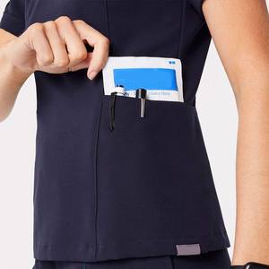 Ensemble de blouses médicales pour femmes, bleu marine, en polyester et coton tissé, pantalon d'uniforme d'hôpital avec boucle pour stéthoscope et poche - Product Image 6