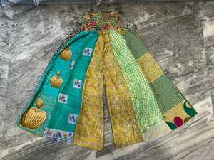 Bohemian Patchwork Silk <b>Harem</b> Pants Women High Waist Loose Full Length Elastic Waist Multi Color Layered Palazzo <b>Trousers</b> - Product Image 2