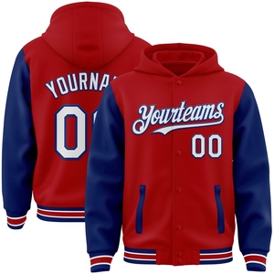 เสื้อแจ็คเก็ตฮู้ดดี้แบบมีกระดุมสองสี แดง-ขาว รุ่น Royal Bomber ของ OMMIZ INDUSTRY ขายส่งโดยตรง รับผลิตตามแบบ - Product Image 1