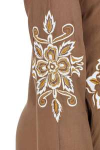 Abaya Hijab ample et modeste en polyester brodé marron uni, robe longue à manches longues pour femme musulmane avec poche pour un usage quotidien - Product Image 5