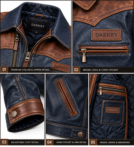 Servicio OEM ODM, Chaqueta de Cuero Vacuno Genuino Azul Marino para Hombre, Chaqueta de Motero Estilo Western Vintage de Dos Tonos Personalizada, Fabricante Mayorista - Product Image 6