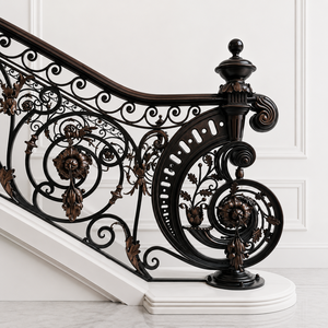 Rampe d'escalier moderne néoclassique pour villa, balcon intérieur, fer forgé de haute qualité, personnalisable, résistant aux UV et à la rouille - Product Image 1