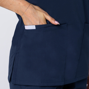 Women's Navy Blue Medical <b>Scrub</b> <b>Top</b> V Neck Short Sleeve Nursing Uniform Healthcare Workwear with Multi Pockets OEM ODM - Product Image 4