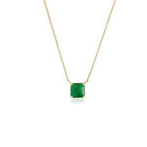 14K Solid Gold 1.51 Ct Emerald Square Cut Chain Necklace Rhodium Plated - Product Image 2