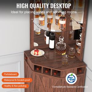 Nero noce Freestanding Bar angolo angolo porta vetro Design industriale per casa soggiorno fattoria legno caffè Bar vino - Product Image 6