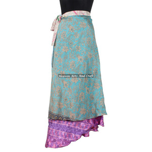 Sari de Seda Vintage Hecho a Mano en India, Falda Larga para Mujer, Envoltura de 2 Capas Reversible, Sari Mágico de Seda, Falda Larga Envolvente de Seda - Product Image 3