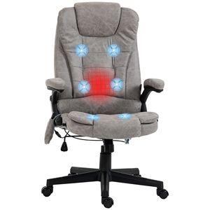 Sedia da Ufficio Massaggiante Riscaldata e Vibrante, Grigia in Lino, Schienale Alto, Base in Nylon, Sedia Direzionale Regolabile in Altezza, Tradizionale - Product Image 1